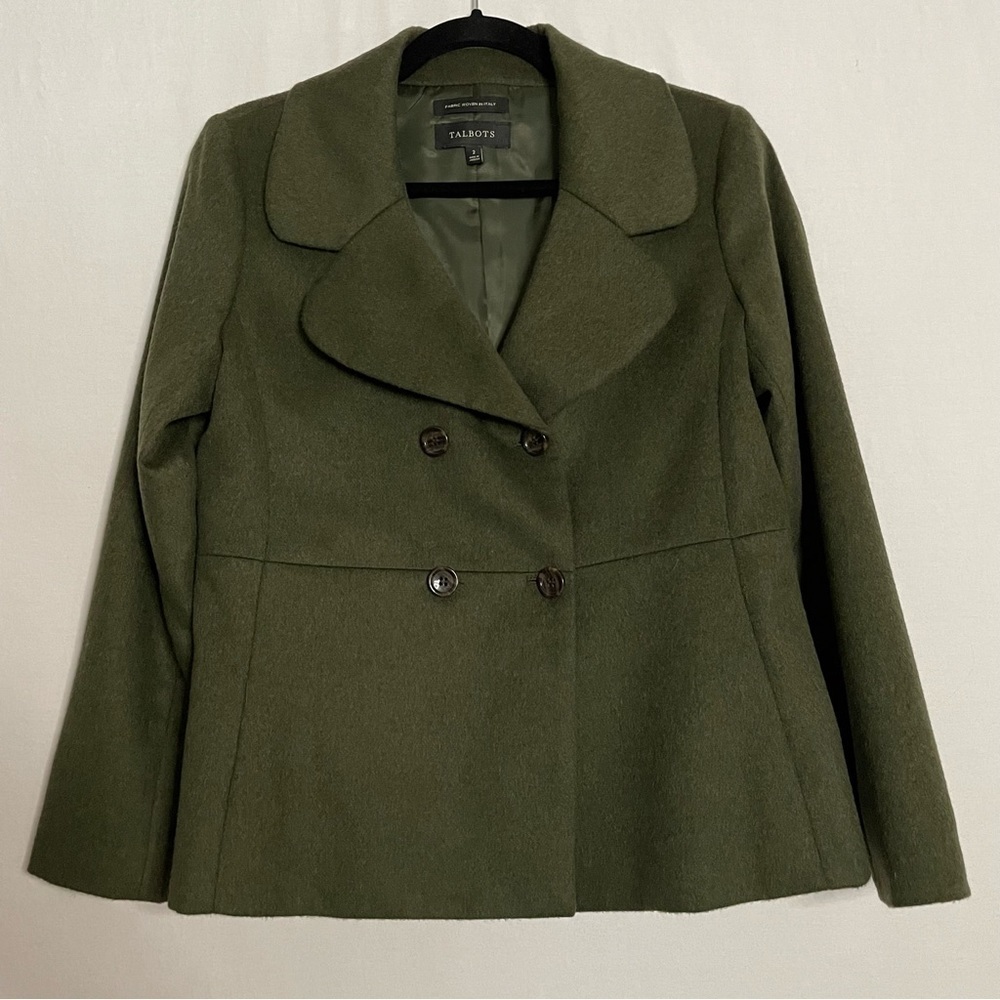 Talbots Wool Blend Double Breasted Green Jacket Coat NWOT